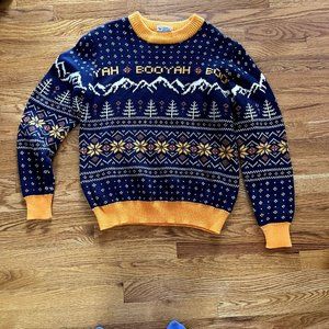 Roody Ugly Christmas‎ Holiday Men's Medium Blue Orange Knit Sweater